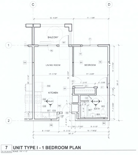 Floorplan of a 1-bedroom apartment at Santa Angelina